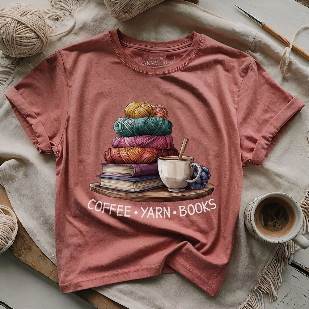 CoffeeYarnBooksT shirt heathermauve