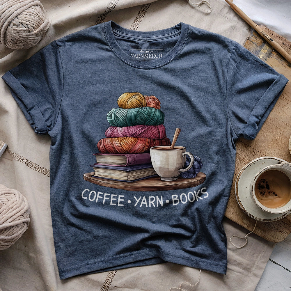 CoffeeYarnBooksT shirt heathernavy