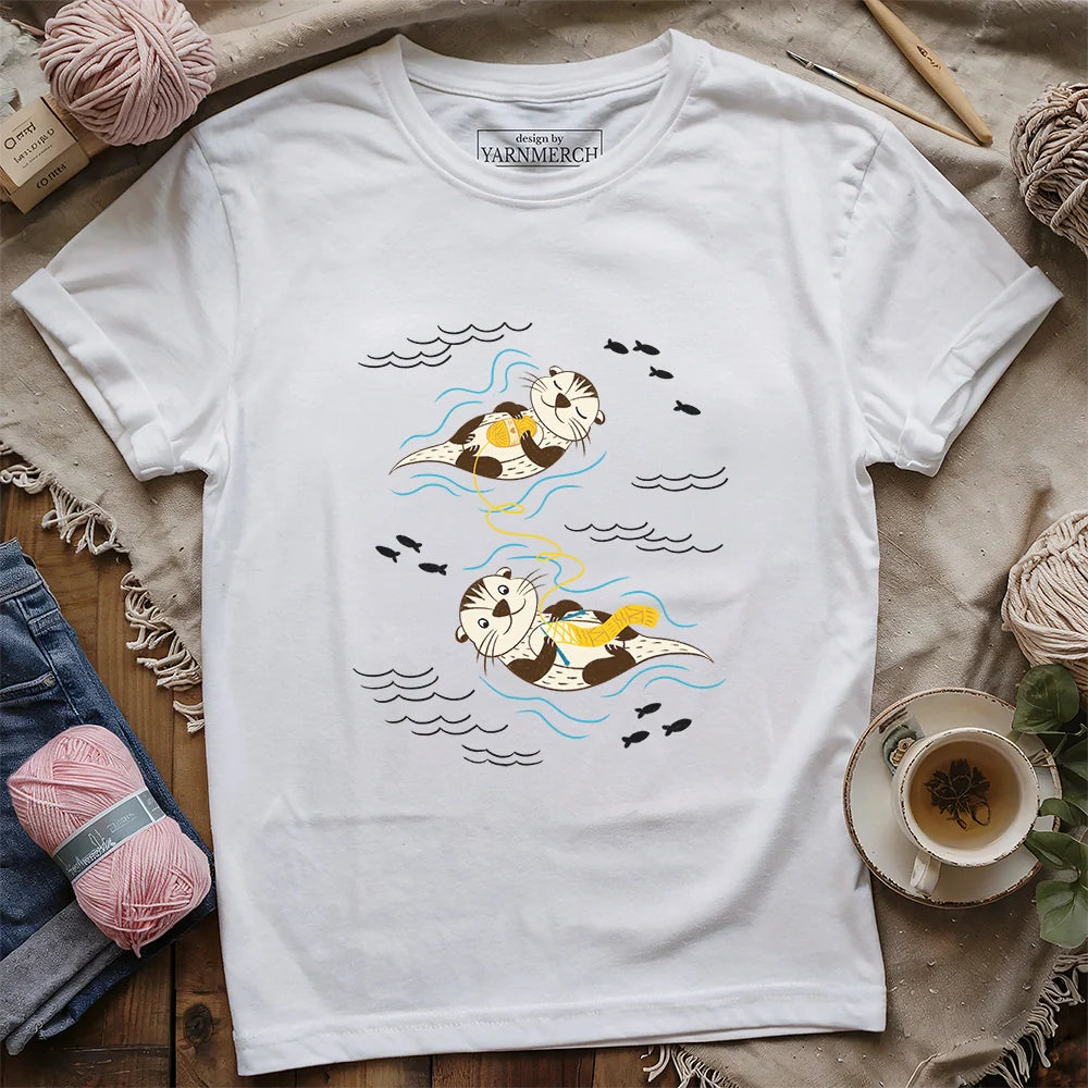 OtterlyKnittingAwayT shirt white