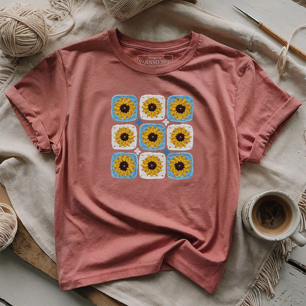 SunflowerGrannySquareT shirt heathermauve