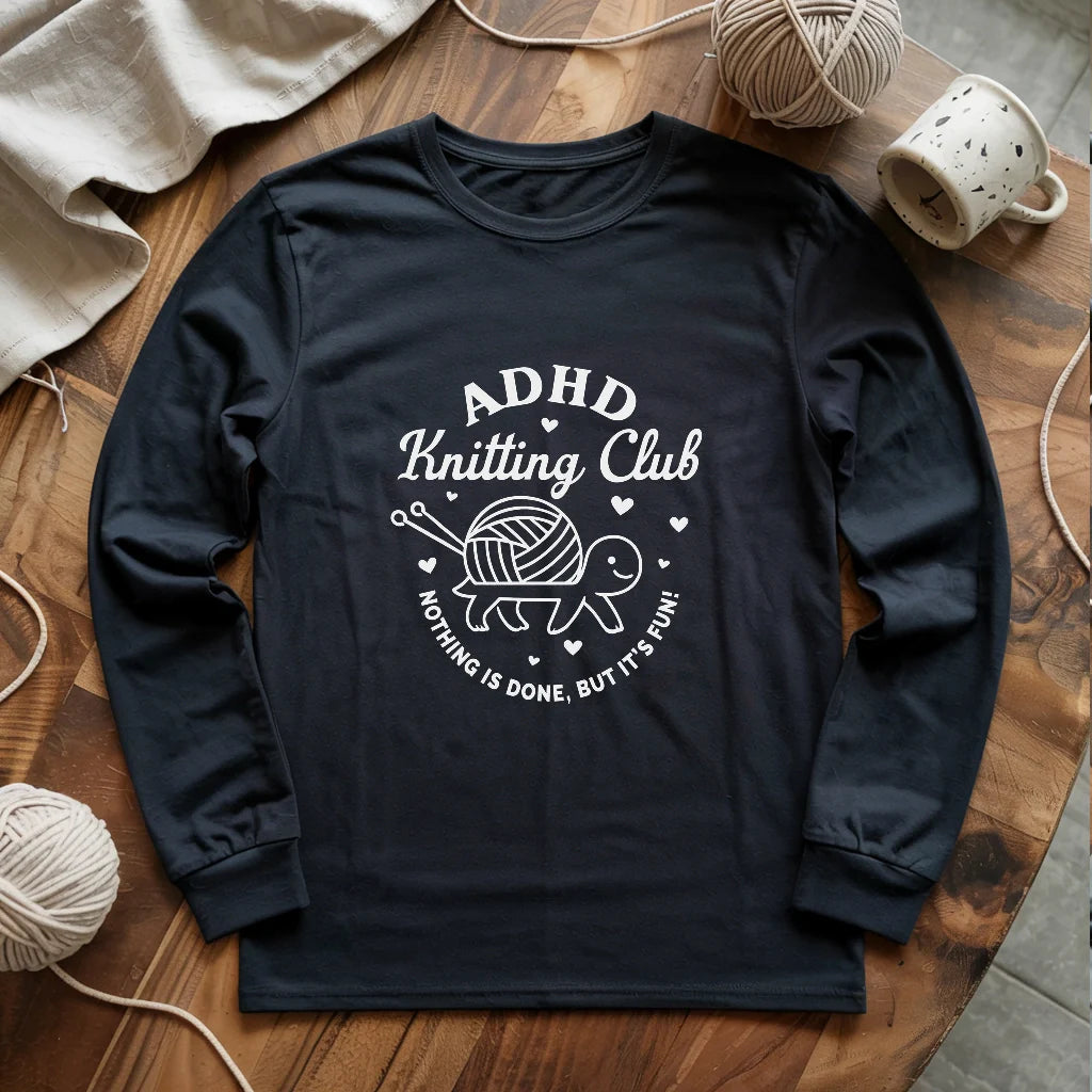 black ADHDKnittingClubLongSleeveT shirt