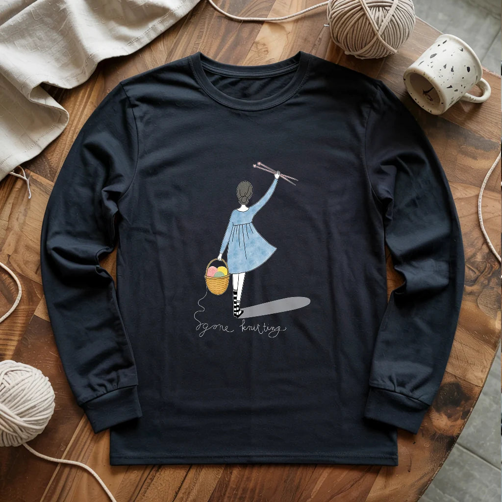 black GoneKnittingLongSleeveT shirt