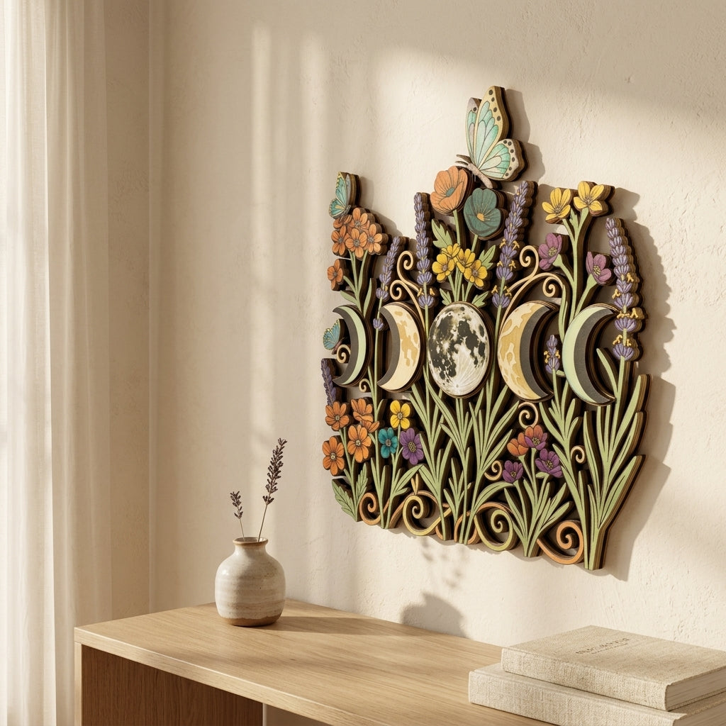 boho floral moon wall decor living room