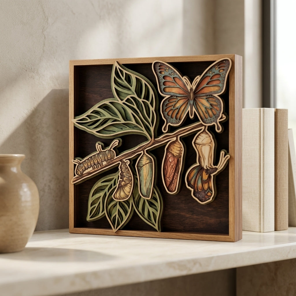 butterfly life cycle wall art closeup