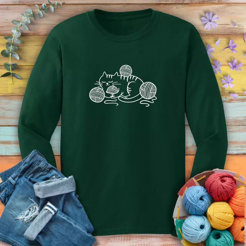 cat and yarn long sleeve forest