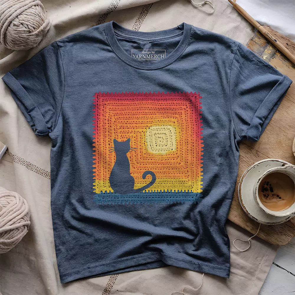cat granny square t shirt heather navy