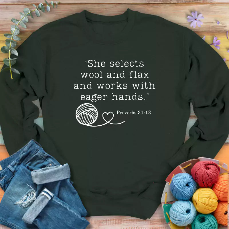 crochet in bible sweatshirt forest green