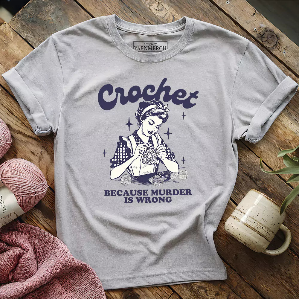 crochet not murder t shirt athletic heather