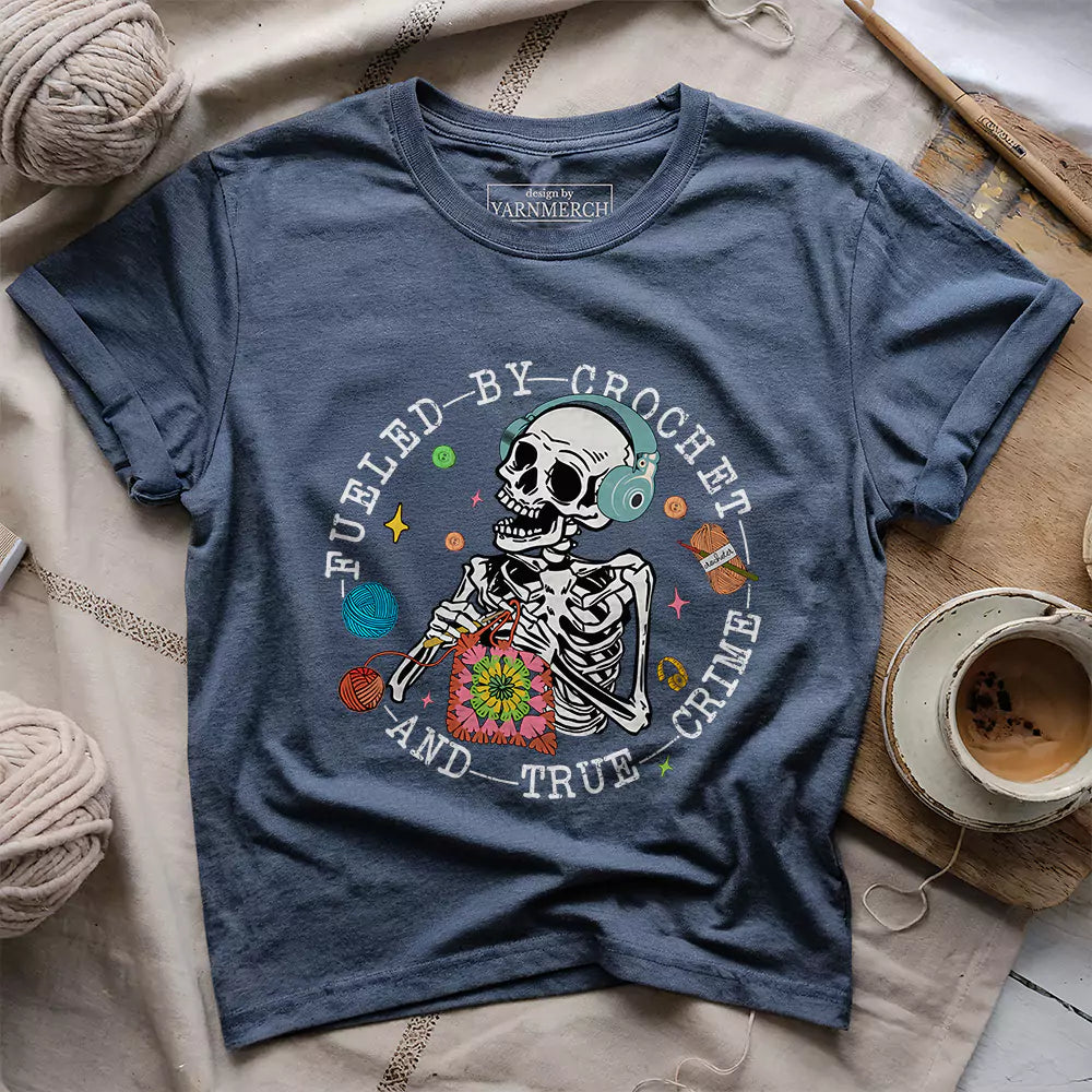 crochet true crime t shirt heather navy