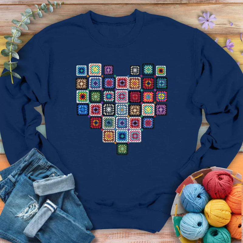granny squares heart sweatshirt navy