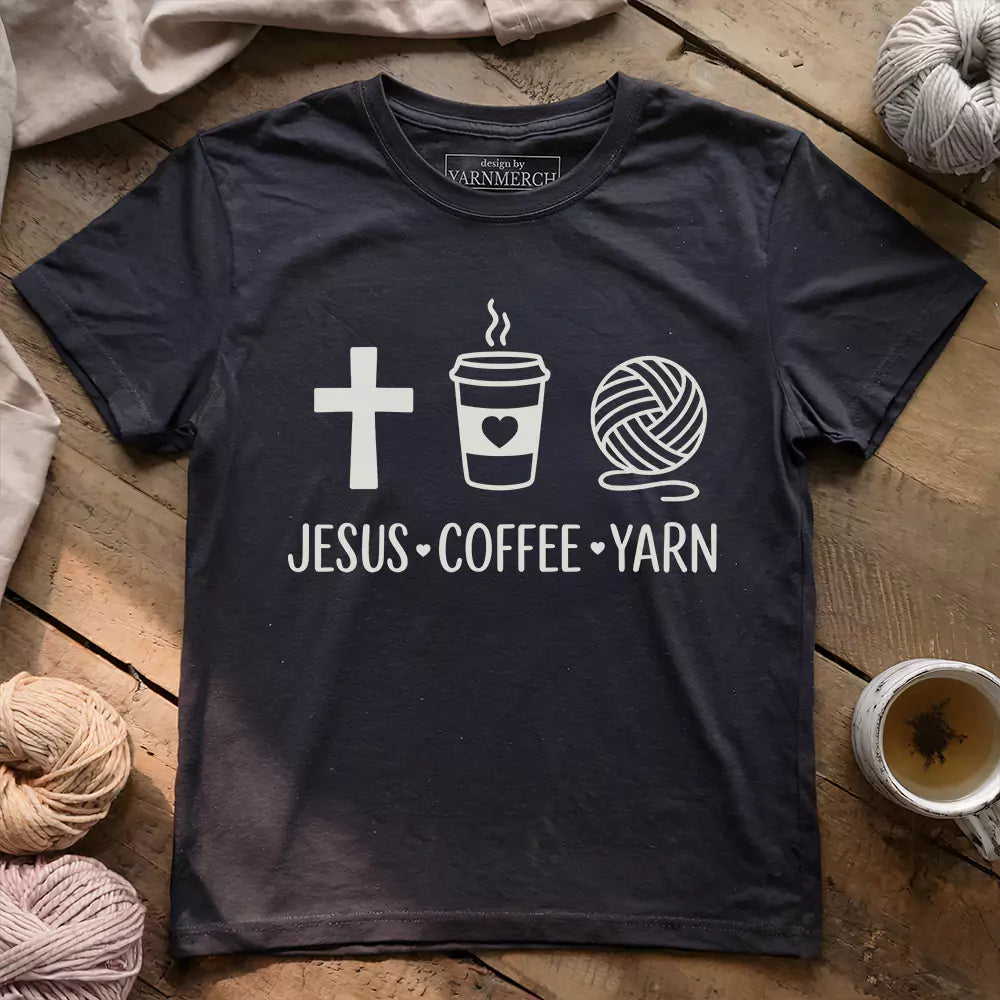 jesus coffee and yarn t shirt dark grey heather