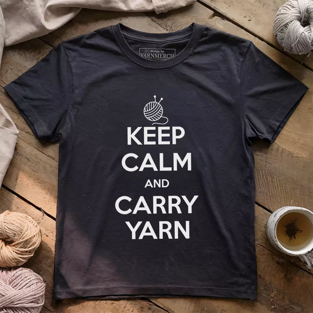 keep calm carry yarn t shirt dark grey heather