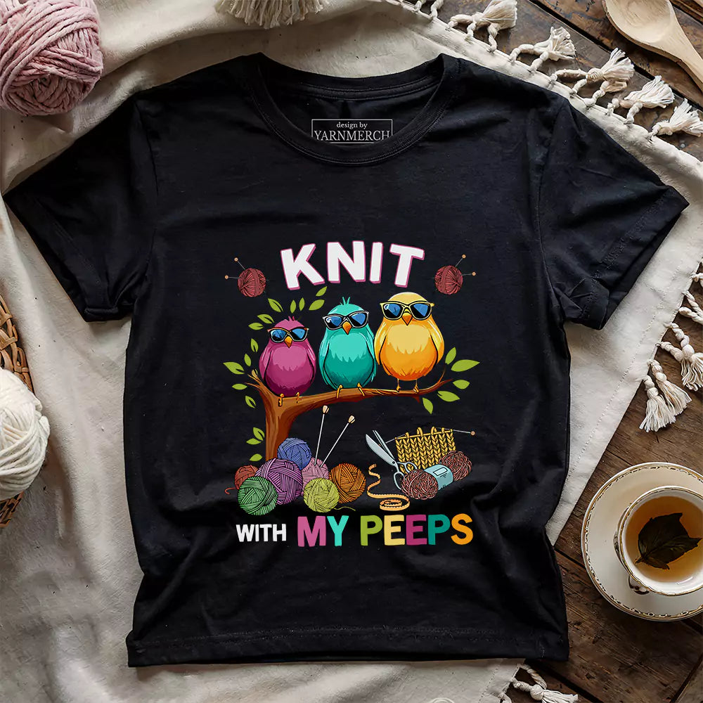 knit w my peeps t shirt black