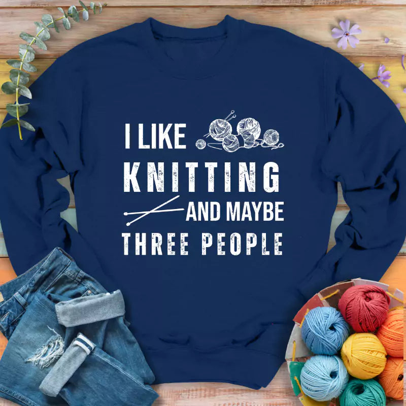 knitting 3 people sweatshirt navy