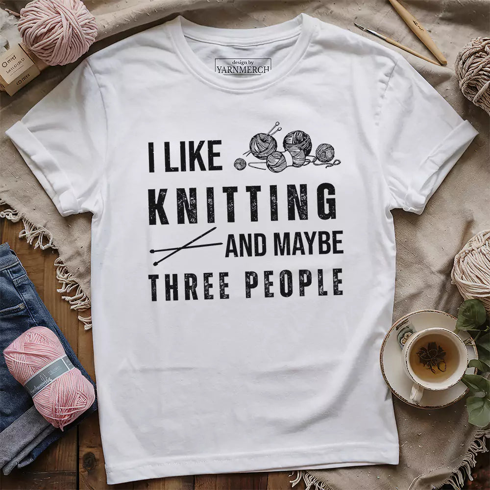 knitting 3 people t shirt white