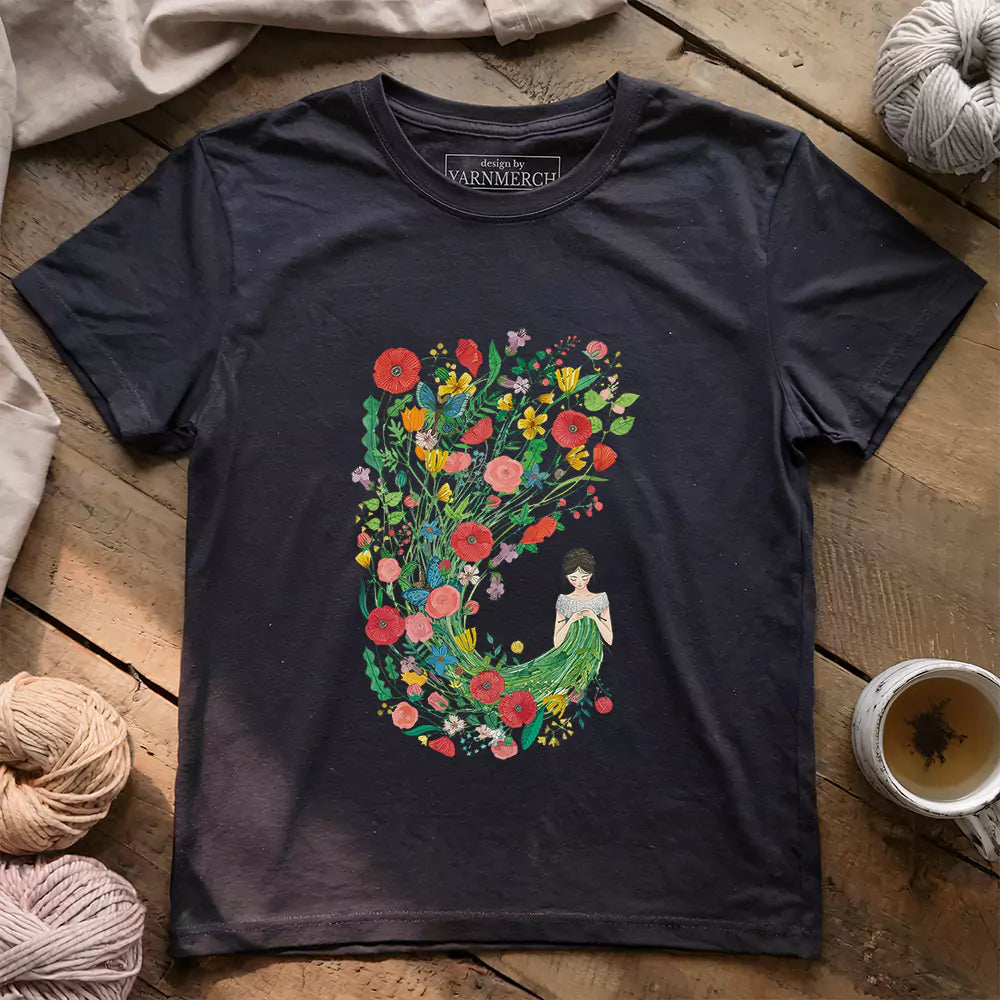 knitting flower girl t shirt dark grey heather
