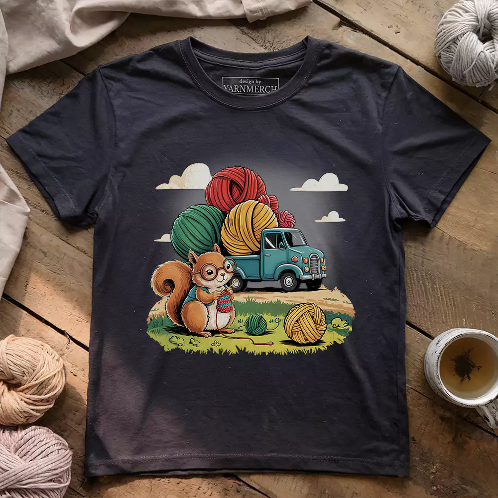 knitting squirrel t shirt dark grey heather