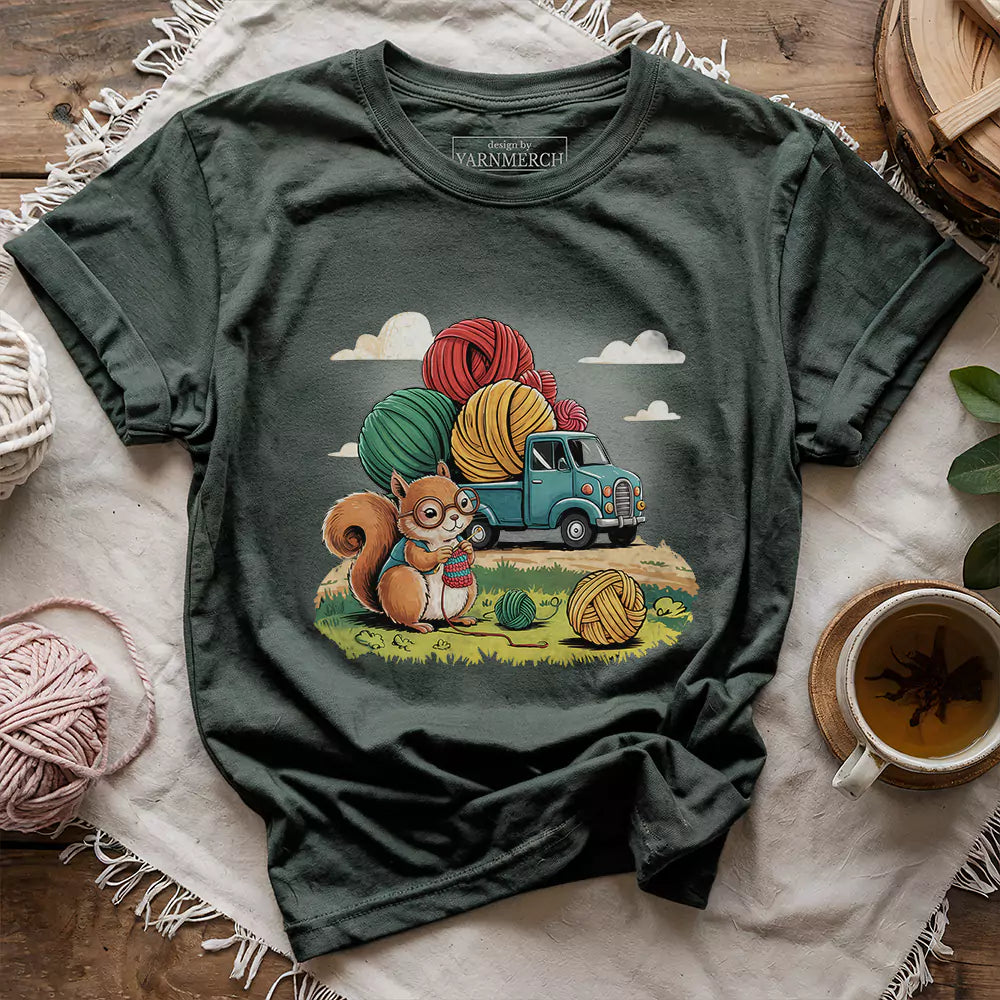 knitting squirrel t shirt forest