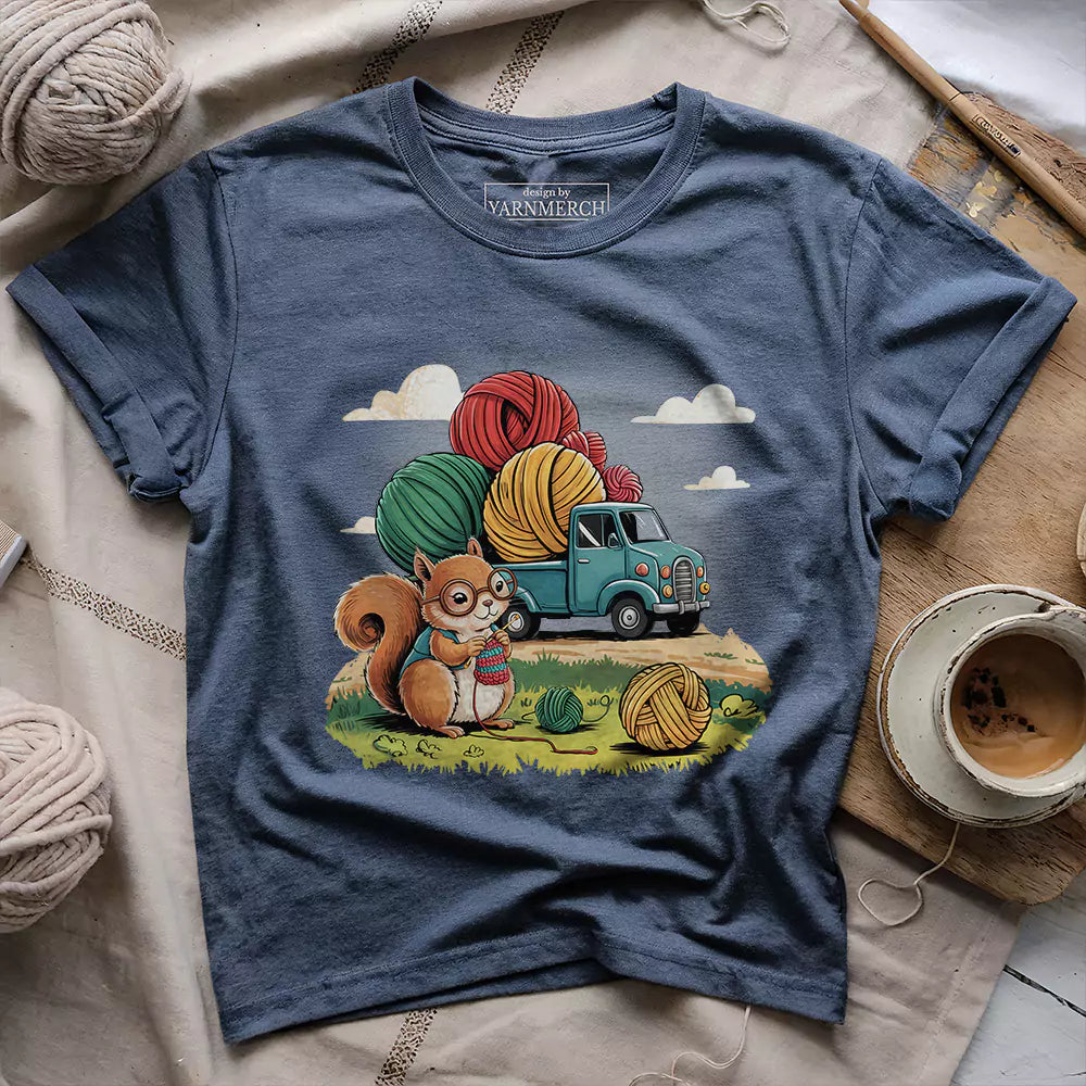 knitting squirrel t shirt heather navy