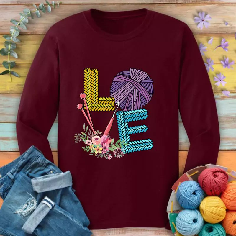 love knitting long sleeve maroon