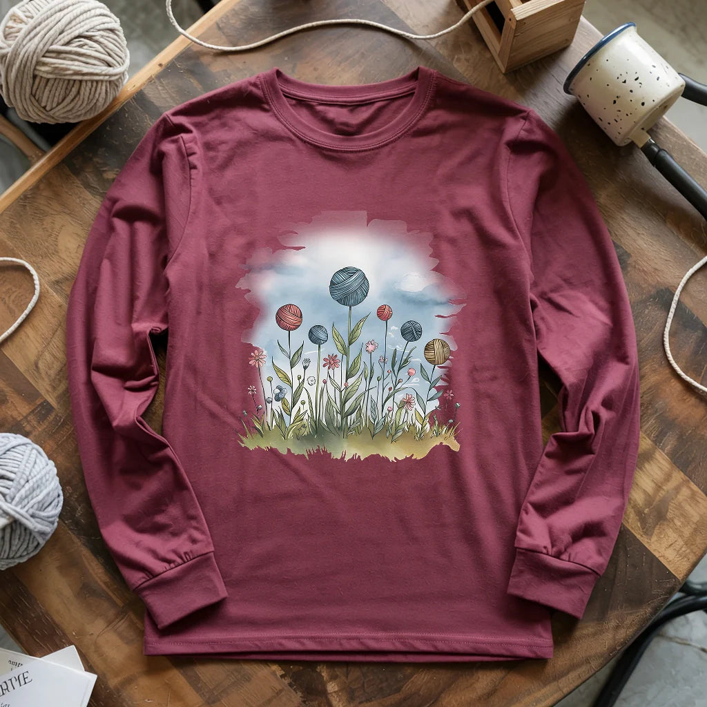 maroon YarnFieldLongSleeveT shirt