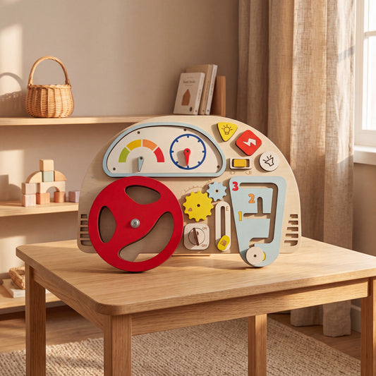 montessori car busy board wooden steering wheel toy main