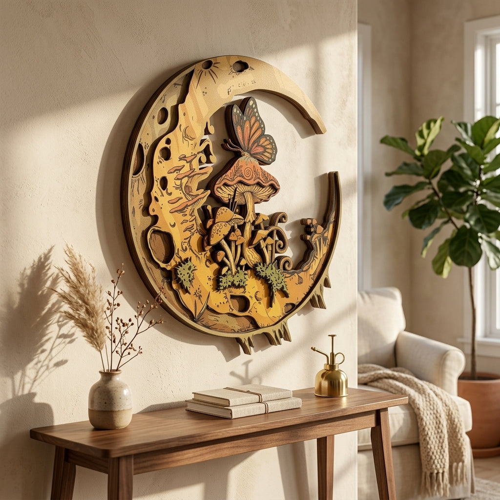 moon mushroom wooden wall art lifestyle