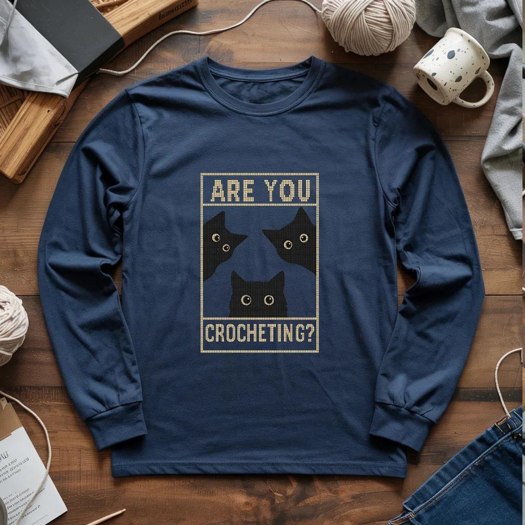 navy AreUCrochetingLongSleeveTee