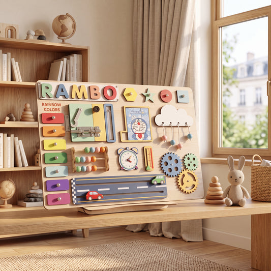 personalized busy board montessori wooden sensory board rainbow activity board for toddlers