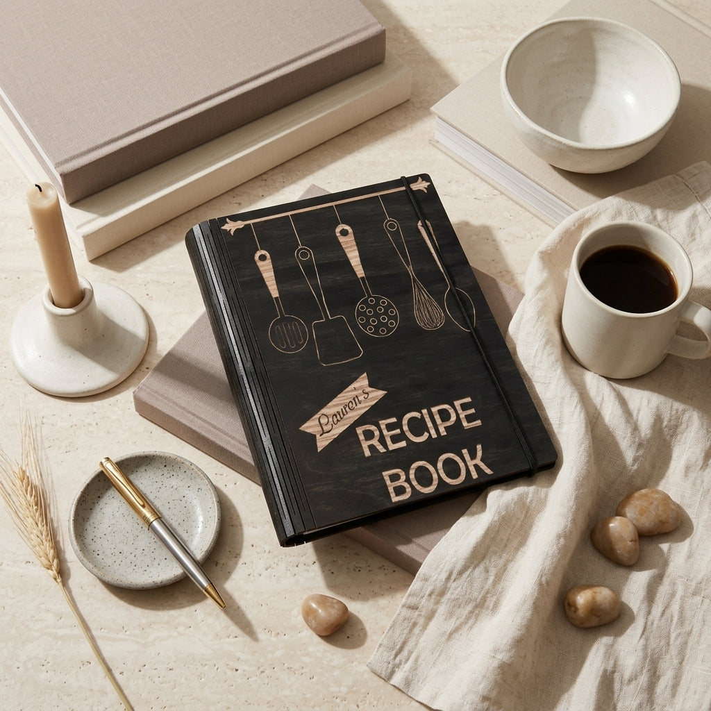 personalized wooden recipe book