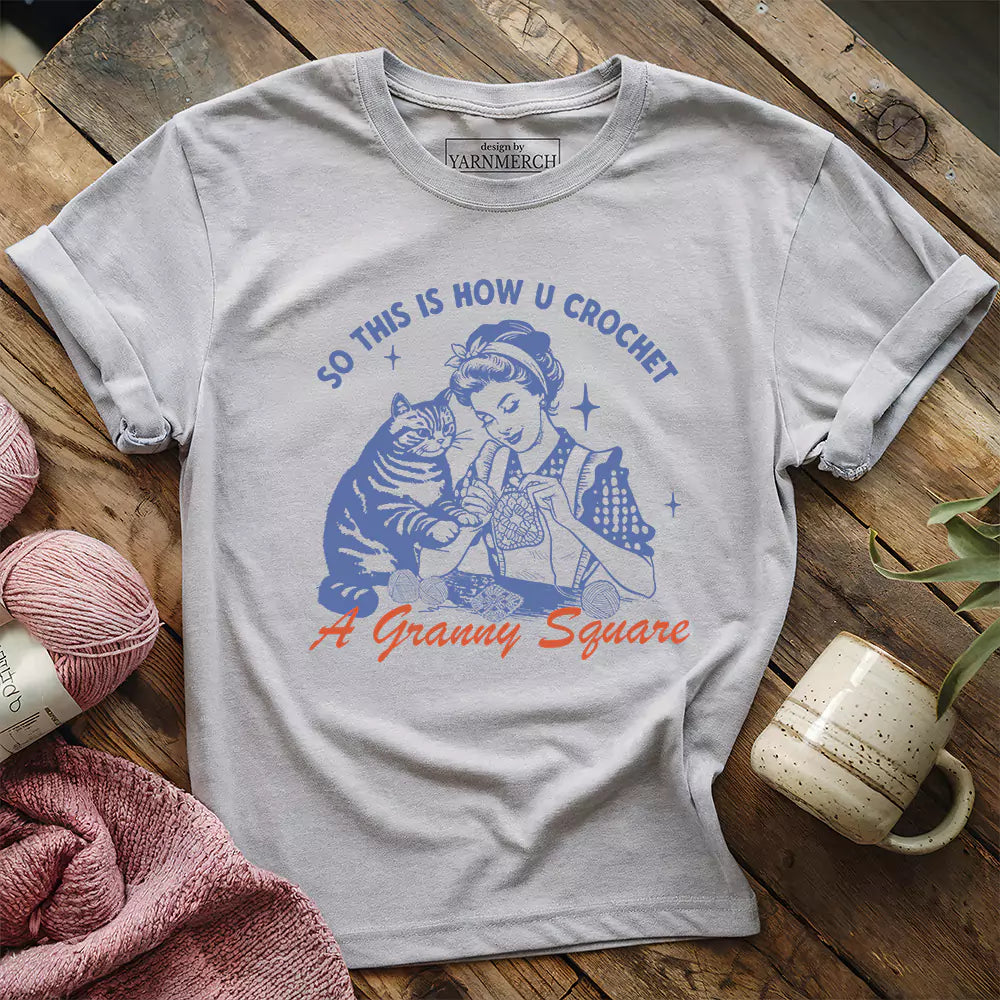 purrfect granny square t shirt athletic heather