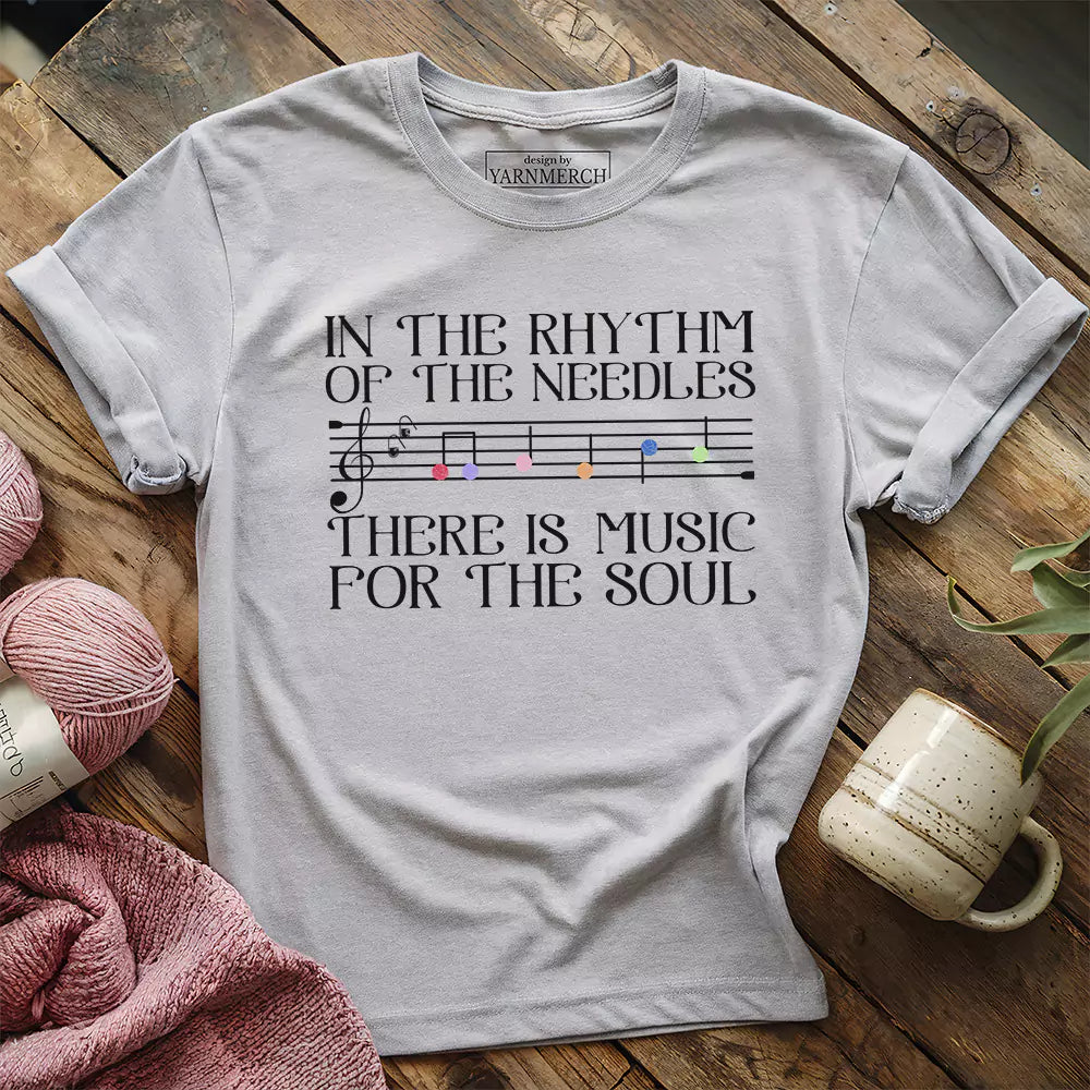 rhythm of the needles t shirt athletic heather