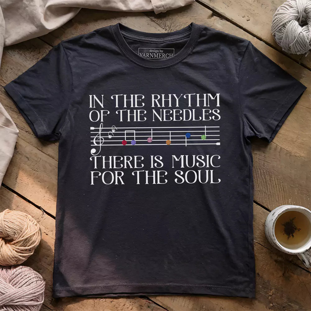 rhythm of the needles t shirt dark grey heather