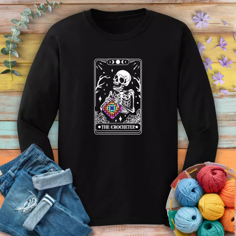 skeleton crocheter tarot long sleeve black