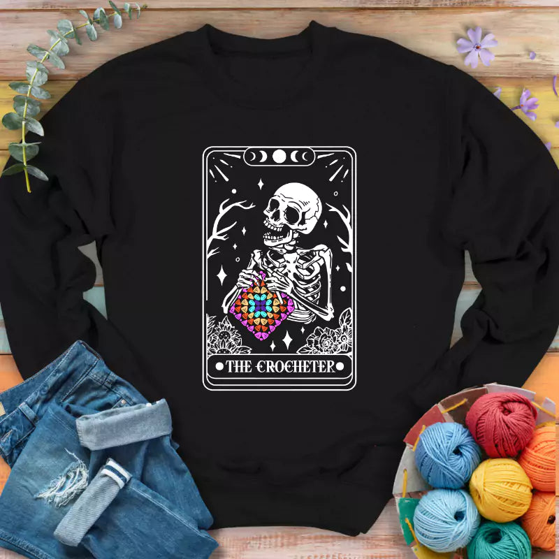 skeleton crocheter tarot sweatshirt black