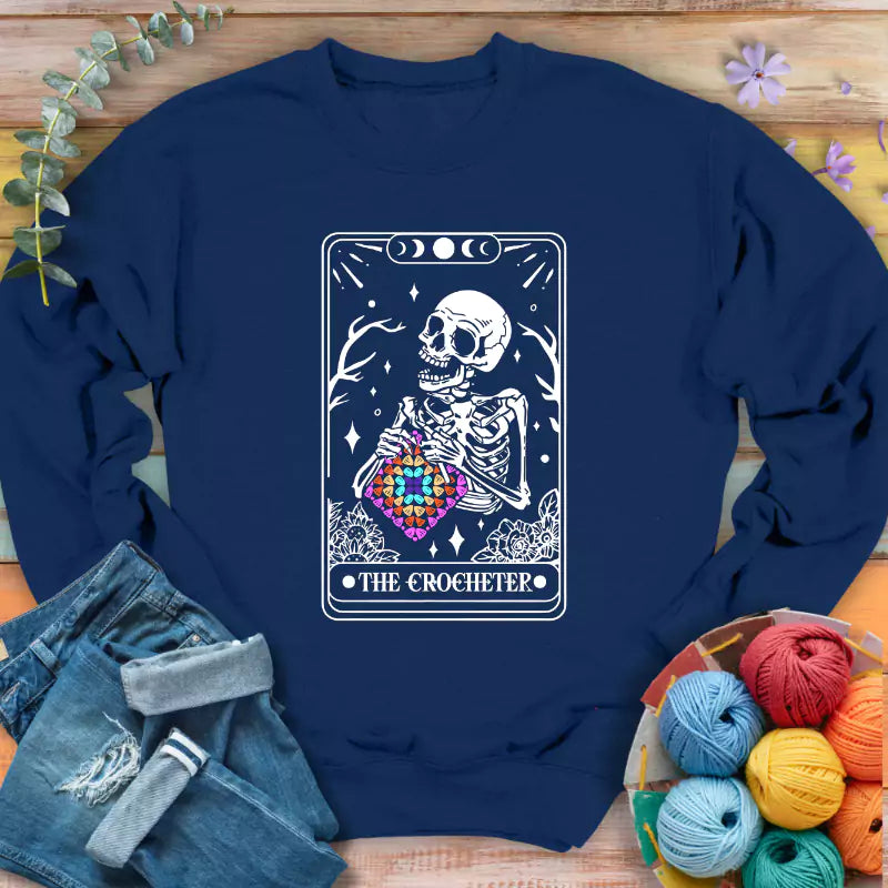 skeleton crocheter tarot sweatshirt navy