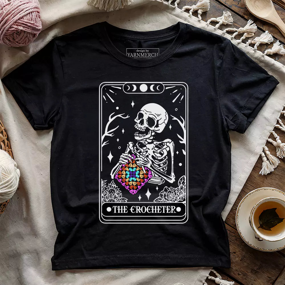 skeleton crocheter tarot t shirt black