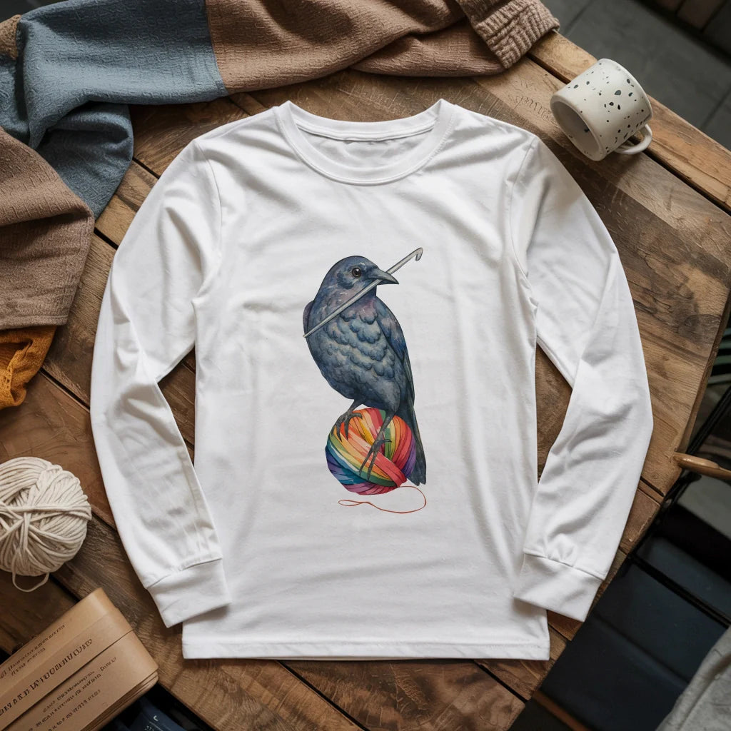 white CrochetCrowLongSleeveT shirt