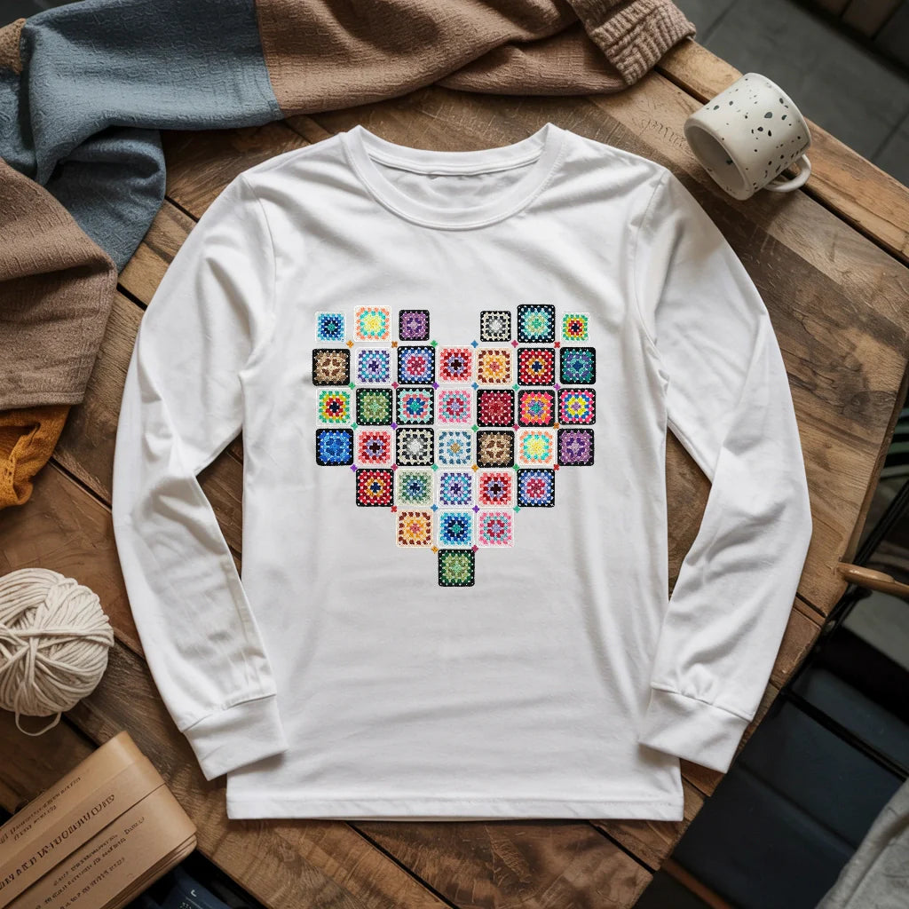 white GrannySquaresHeartLongSleeveT shirt