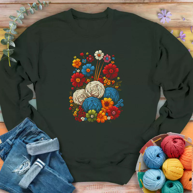 yarn flower sweatshirt forest