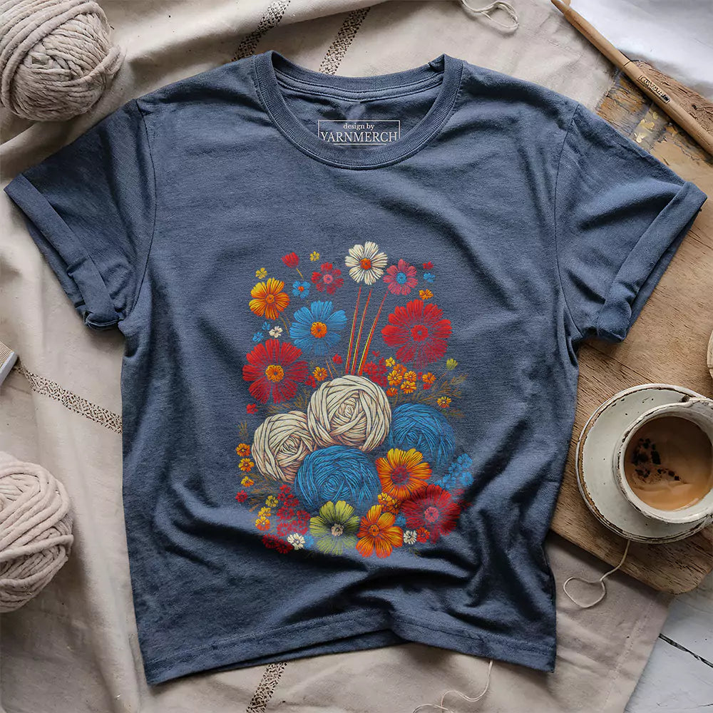 yarn flower t shirt heather navy