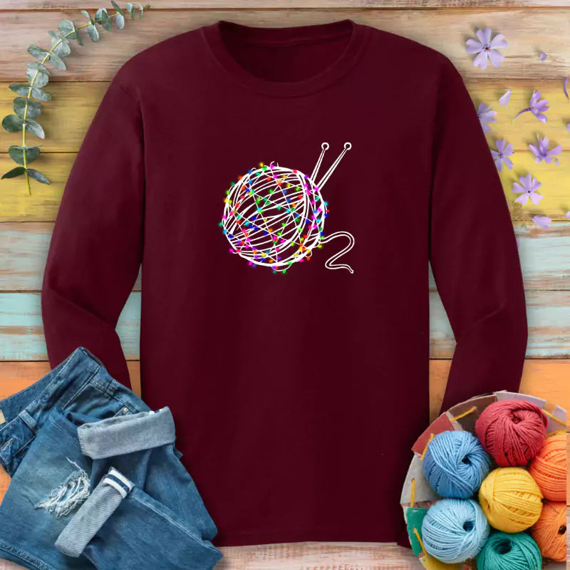 yarn lights long sleeve maroon