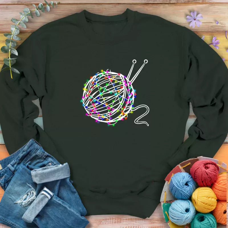 yarn lights sweatshirt forest green