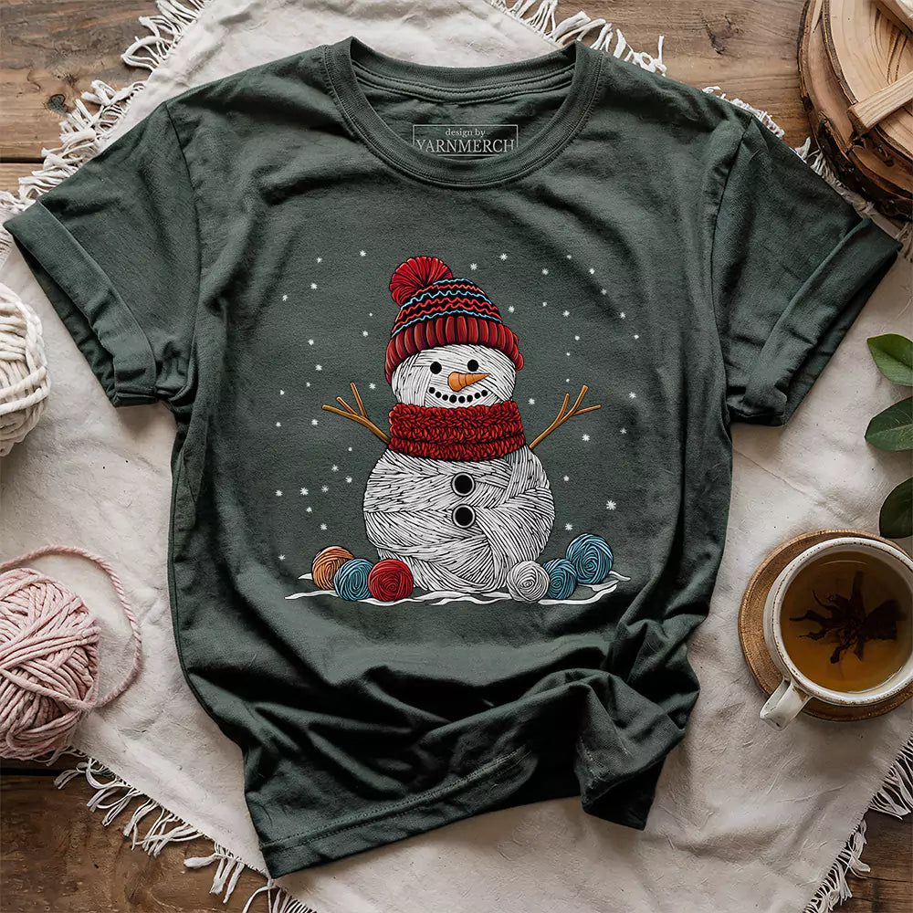 yarn snowman t shirt forest