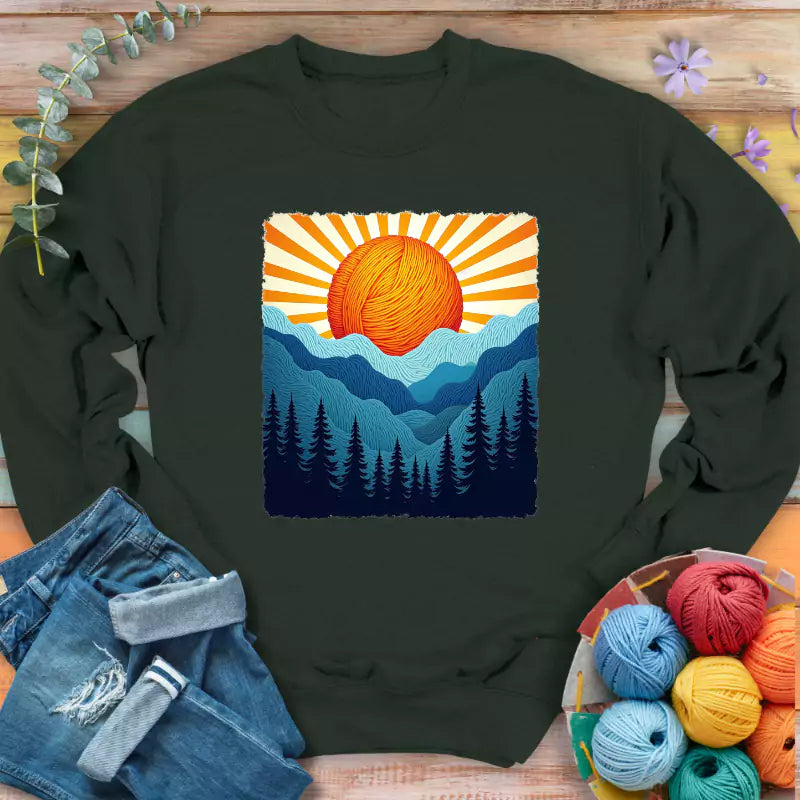 yarn sun sweatshirt forest green