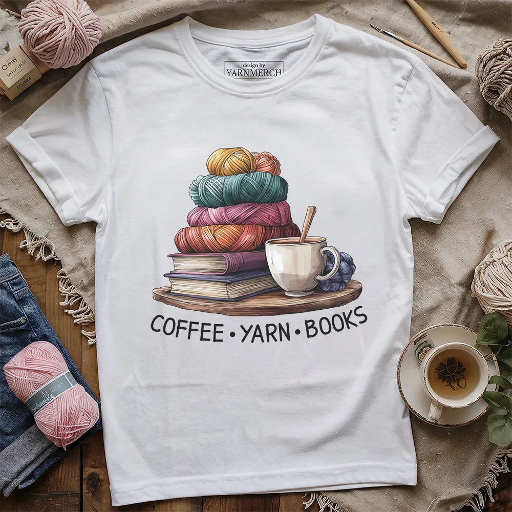 CoffeeYarnBooksT shirt white