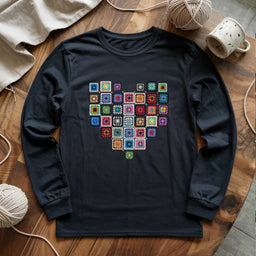 black GrannySquaresHeartLongSleeveT shirt