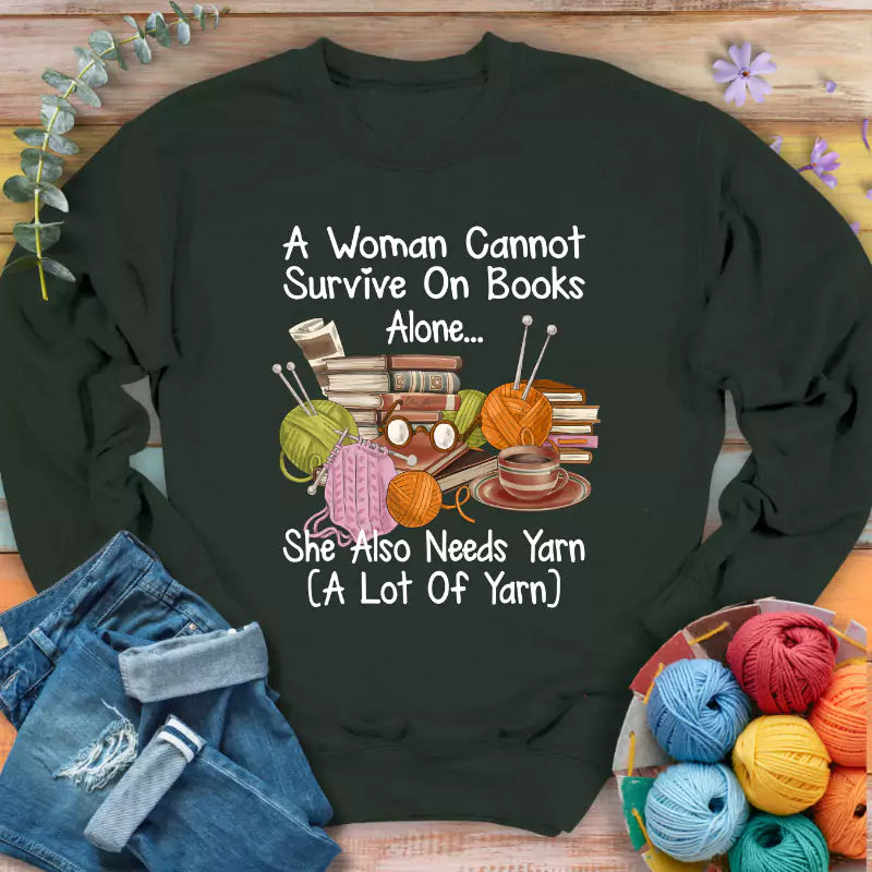 books yarn lover sweathshirt forest green