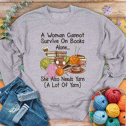 books yarn lover sweatshirt sports grey