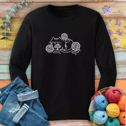 cat and yarn long sleeve black
